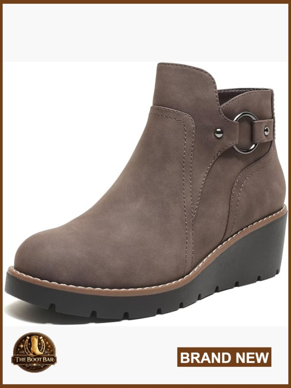 Wedge Ankle Boots Chunky Low Heel Comfortable Short Booties Round Toe Fall Boots
